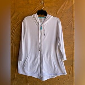 Chico's White and Teal Zip-Up Hoodie Size Large (2)